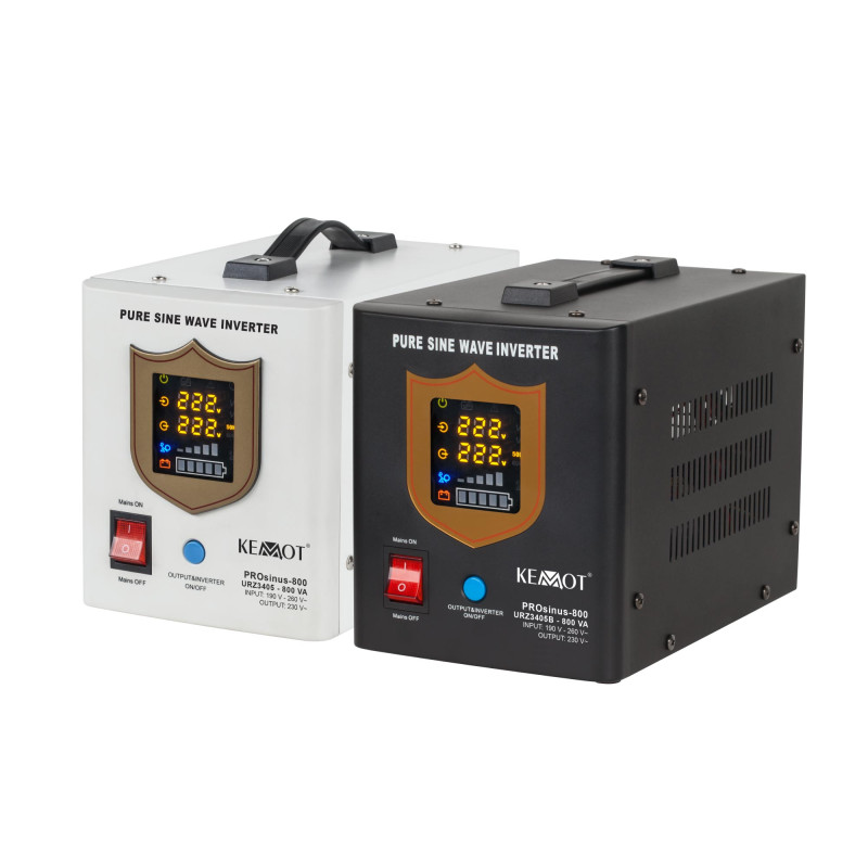 Zasilacz awaryjny KEMOT PROsinus-800 przetwornica z czystym przebiegiem sinusoidalnym i funkcją ładowania 12V 230V 800VA/500W