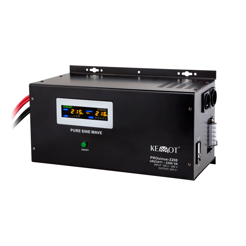 Zasilacz awaryjny naścienny KEMOT PROsinus-2200 przetwornica z czystym przebiegiem sinusoidalnym i funkcją ładowania 12V 230V 22