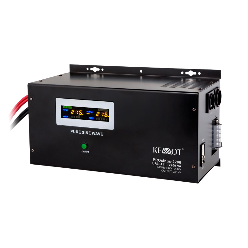 Zasilacz awaryjny naścienny KEMOT PROsinus-2200 przetwornica z czystym przebiegiem sinusoidalnym i funkcją ładowania 12V 230V 22
