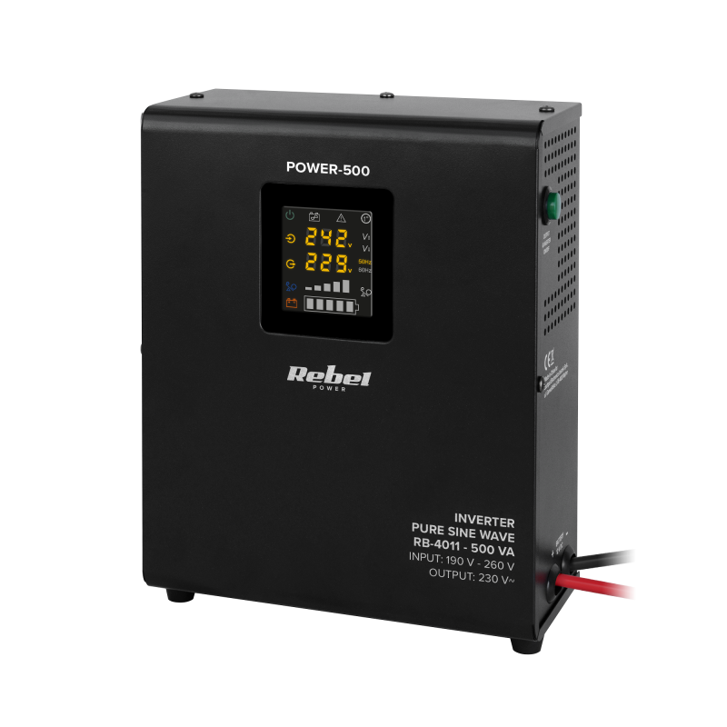 Zasilacz Awaryjny Naścienny Rebel POWER-500 - przetwornica z czystym przebiegiem sinusoidalnym i funkcją ładowania 12V 230V 500V