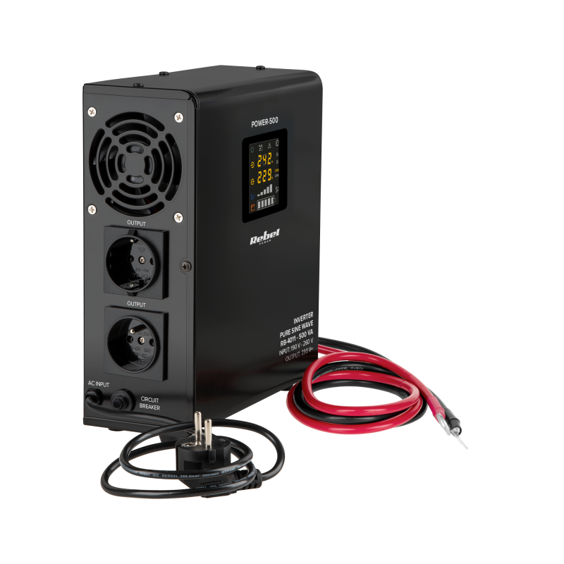 Zasilacz Awaryjny Naścienny Rebel POWER-500 - przetwornica z czystym przebiegiem sinusoidalnym i funkcją ładowania 12V 230V 500V