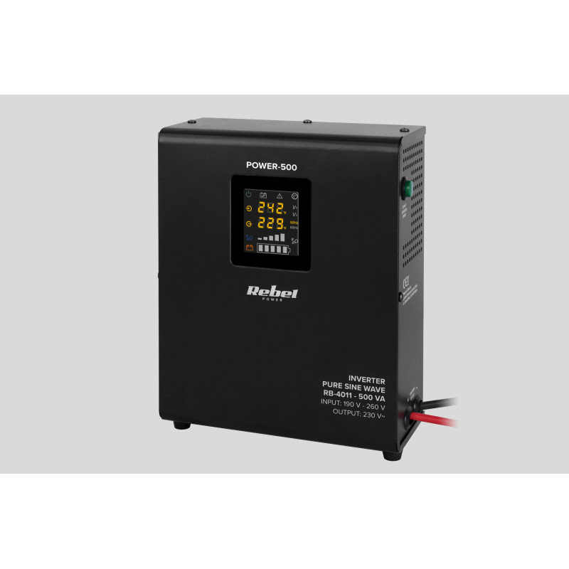Zasilacz Awaryjny Naścienny Rebel POWER-500 - przetwornica z czystym przebiegiem sinusoidalnym i funkcją ładowania 12V 230V 500V