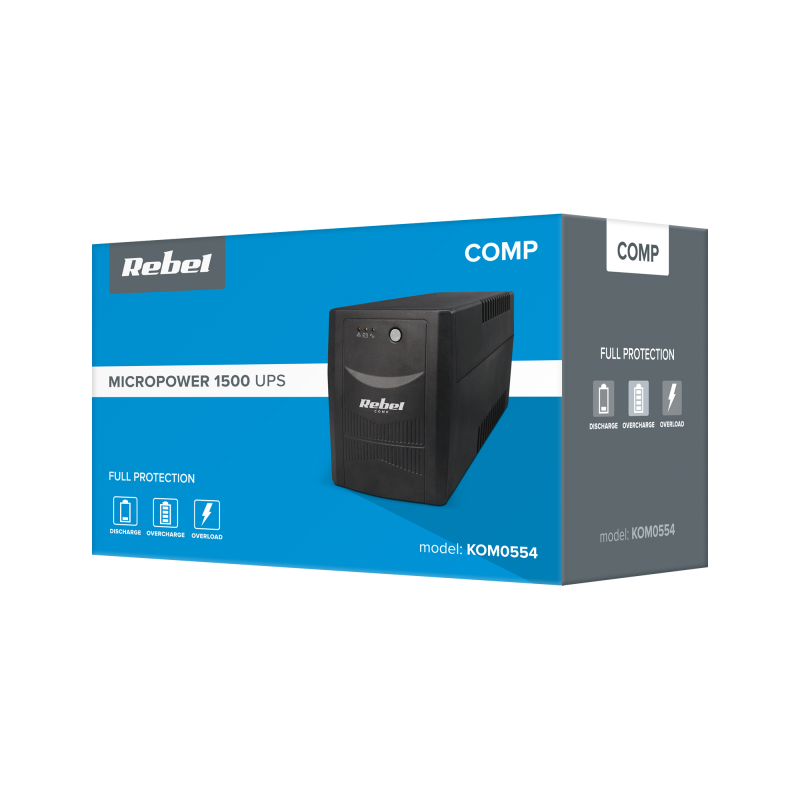 Zasilacz awaryjny UPS REBEL model Micropower 1500 (offline, 1500 VA / 900 W, 230 V, 50 Hz)