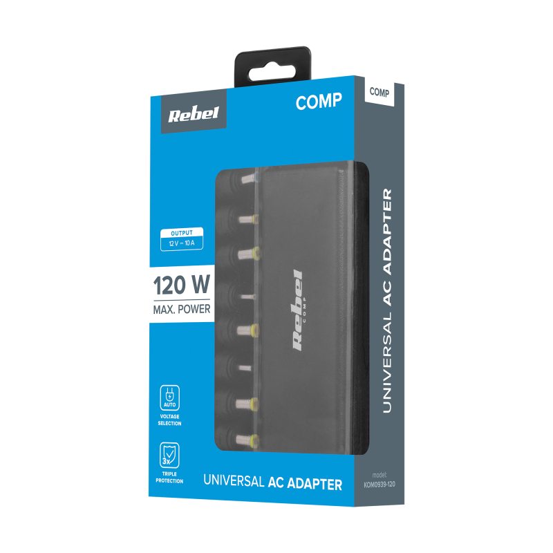 Zasilacz uniwersalny Rebel 11 końcówek 120 W 12-19.5 V automatyczny