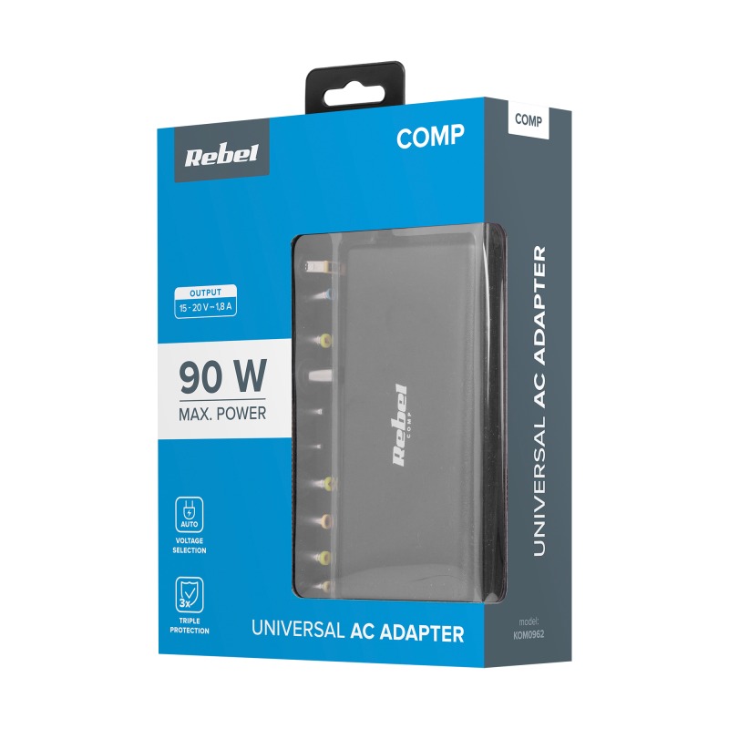 Zasilacz uniwersalny Rebel 12 końcówek 90 W 15-20 V automatyczny z funkcją Power Delivery