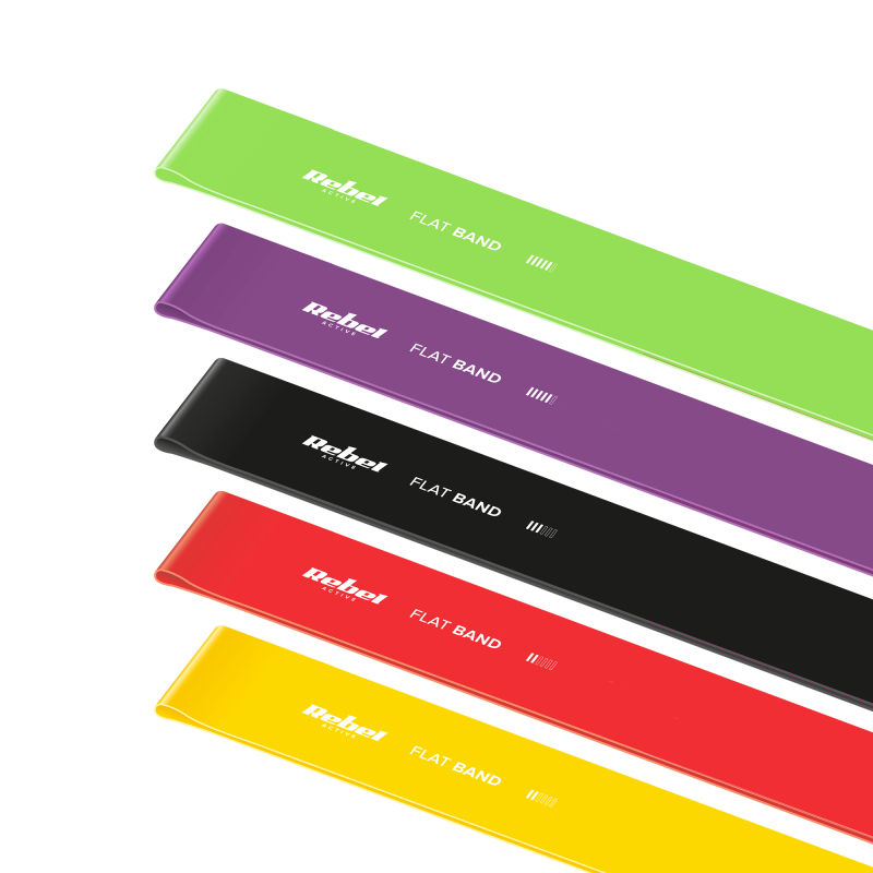 Zestaw gum do ćwiczeń lateksowe 2m - Flat Band LTs-1, 2,5-20 kg, 5 gum, REBEL ACTIVE