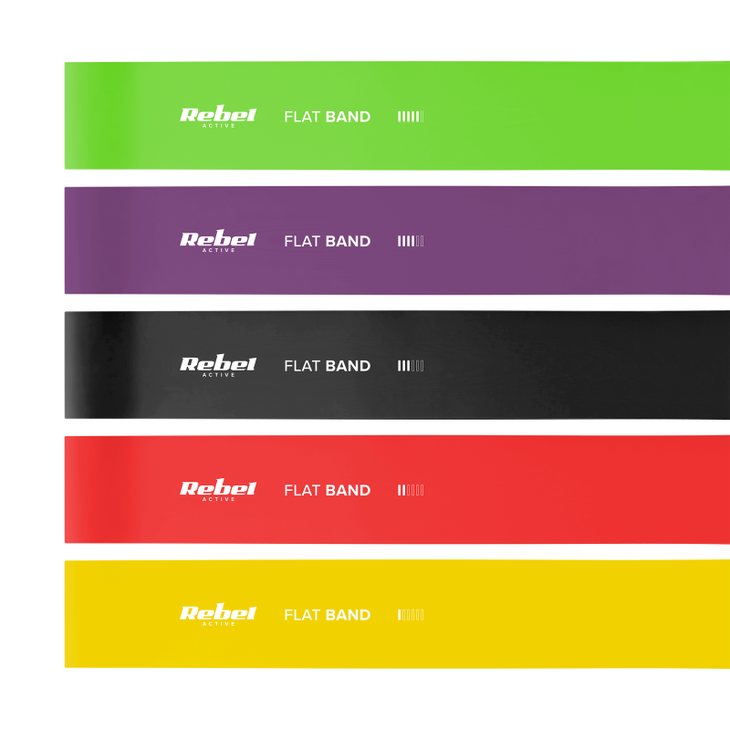 Zestaw gum do ćwiczeń lateksowe 2m - Flat Band LTs-1, 2,5-20 kg, 5 gum, REBEL ACTIVE