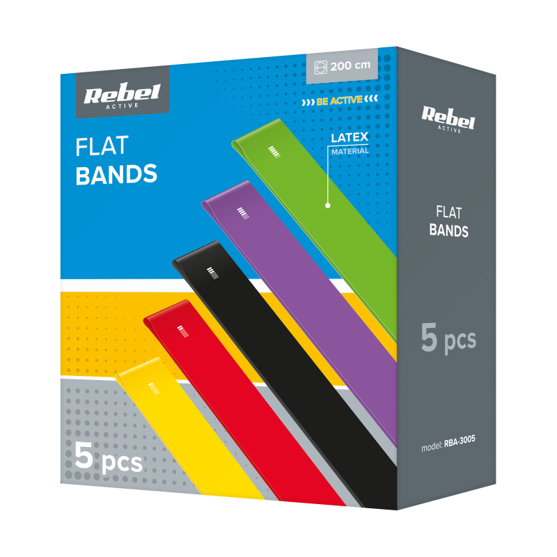 Zestaw gum do ćwiczeń lateksowe 2m - Flat Band LTs-1, 2,5-20 kg, 5 gum, REBEL ACTIVE