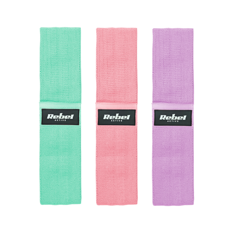 Zestaw gum do ćwiczeń materiałowy - Mini Band M, 27-55 kg, 3 gumy materiałowe, REBEL ACTIVE