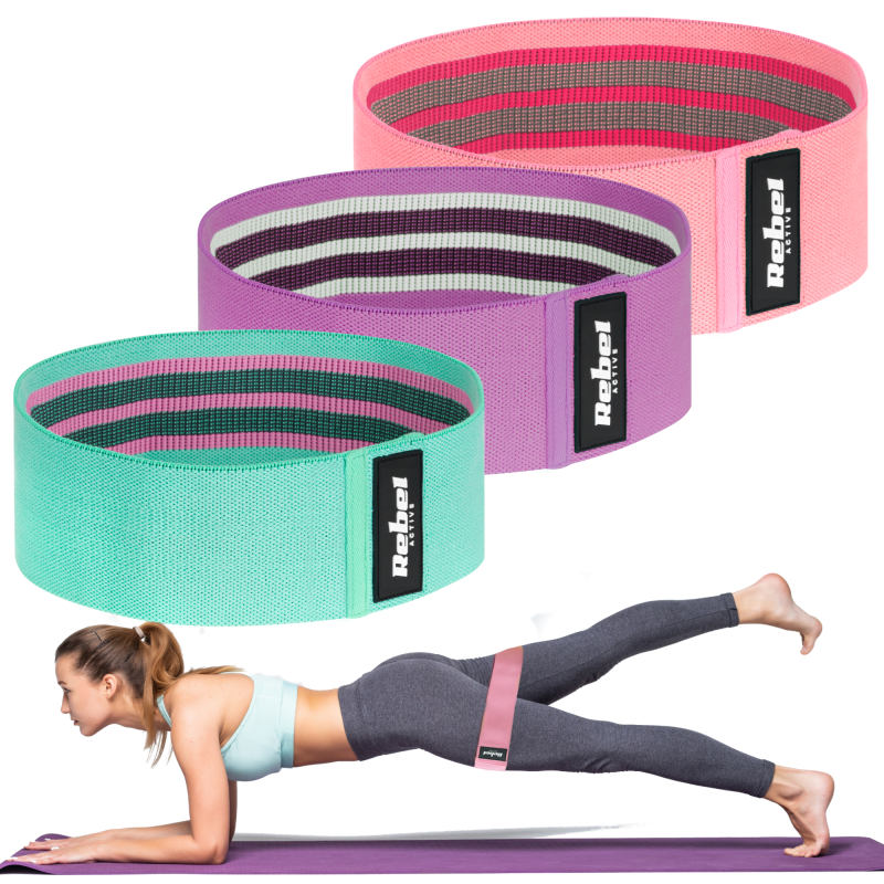 Zestaw gum do ćwiczeń materiałowy - Mini Band M, 27-55 kg, 3 gumy materiałowe, REBEL ACTIVE
