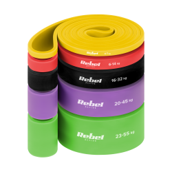 Zestaw gum do ćwiczeń TPE - Power Band PTs-1, 4-55 kg, 5 gum TPE, REBEL ACTIVE