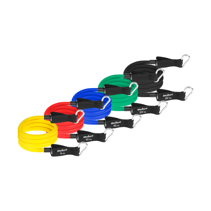 Zestaw gum oporowych do ćwiczeń - Power Tube Set , 5-80 kg, 5 gumy, REBEL ACTIVE