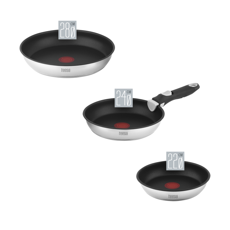 Zestaw patelni z odłączaną rączką 22cm , 24cm 28 cm TEESA FRYING PANS SINGLE HAND