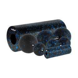 Zestaw wałek do masażu, mini roller, 2 piłki, 2 duoball-e , 6 elementów, kolor czarno-niebieski, materiał EPP, REBEL ACTIVE