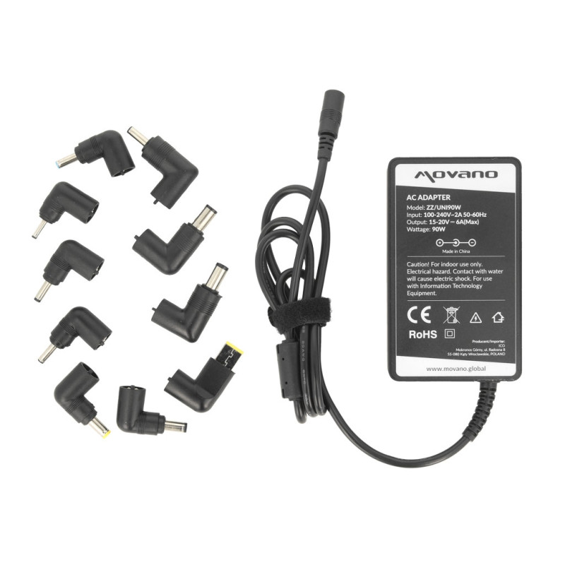Zasilacz Movano uniwersalny 90W - 10 wtyków - slim