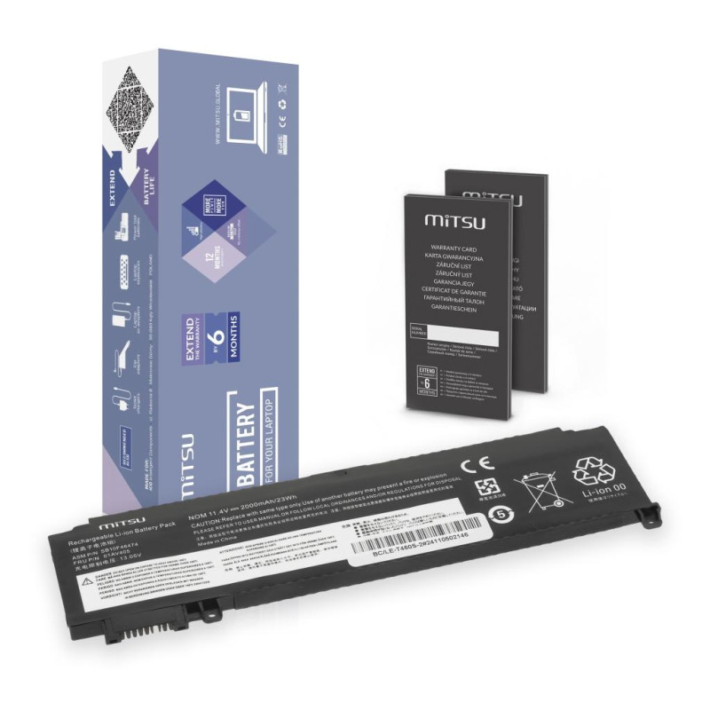Bateria Mitsu do Lenovo ThinkPad T460s, T470s - przednia bateria