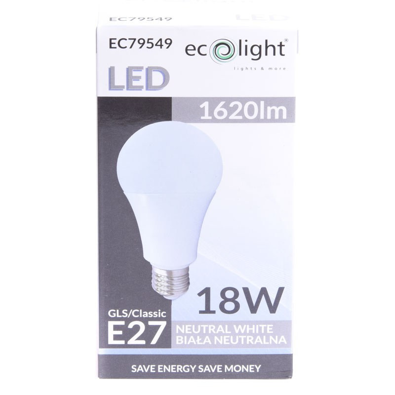 ŻARÓWKA LED E27 18W ECO=LIGHT 4000K 1620LM NEUTRALNA EC79549