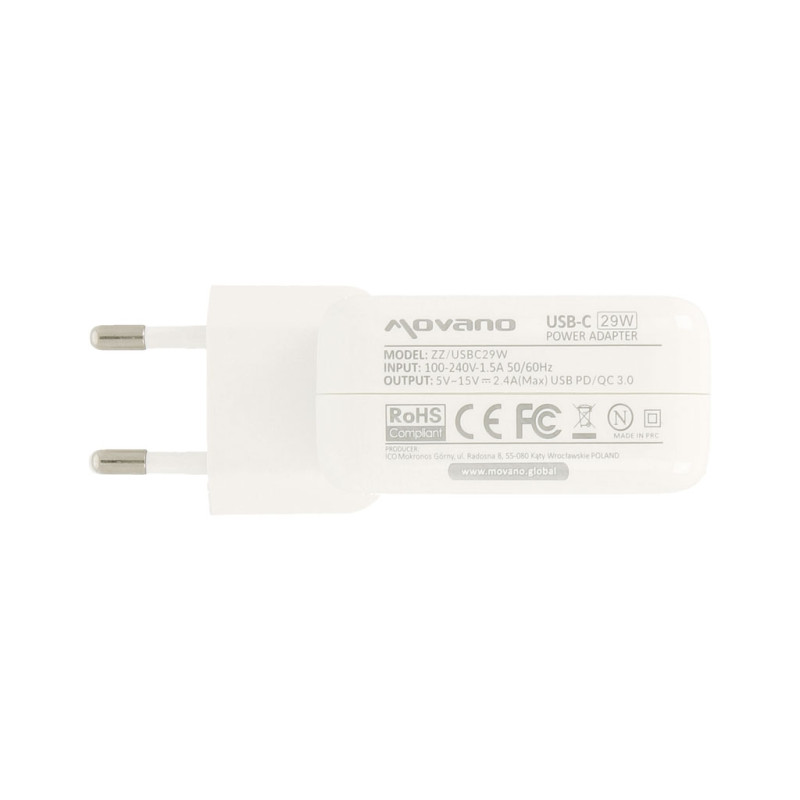 Zasilacz Movano 29W USB type C USB-C (white)