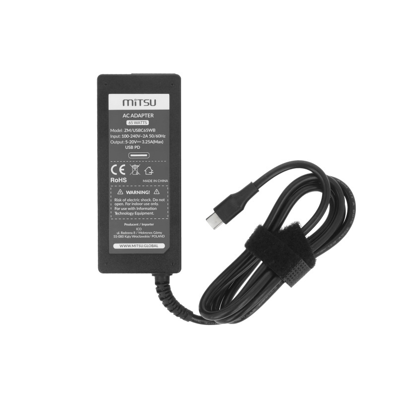 Zasilacz Mitsu 65W USB type C USB-C (black)