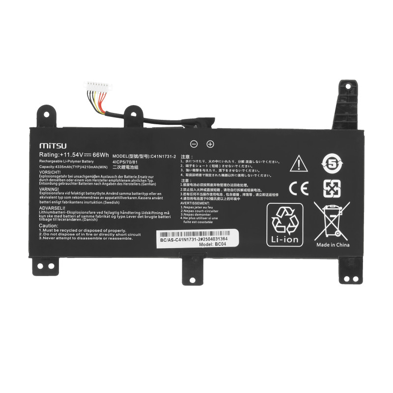 Bateria Mitsu do Asus ROG Strix G512LU, G531GU, G712LU