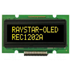 Wyświetlacz OLED 12x2 znaków żółty do mikrokontrolerów (Arduino, ESP32, STM32) – REC001202AYPP5N01