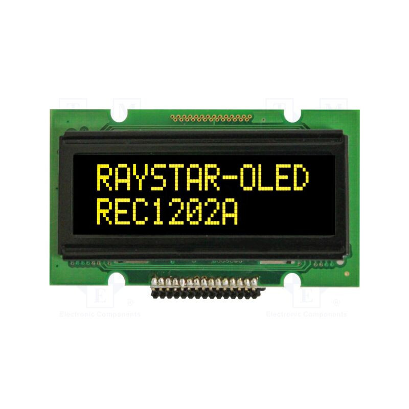 Wyświetlacz OLED 12x2 znaków żółty do mikrokontrolerów (Arduino, ESP32, STM32) – REC001202AYPP5N01
