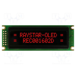 Wyświetlacz OLED 16x2 czerwony alfanumeryczny – Raystar REC001602DRPP5N01