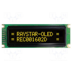 Wyświetlacz OLED 16x2 żółty alfanumeryczny – Raystar REC001602DYPP5N01