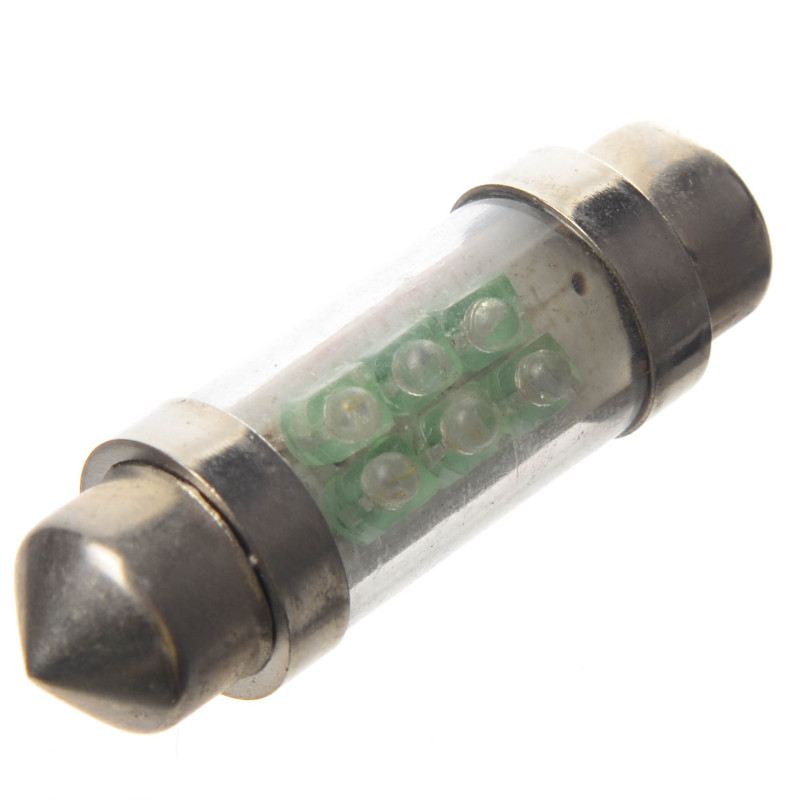 ŻARÓWKA RURKOWA 12V LED 10x36mm ZIELONA 6xLED