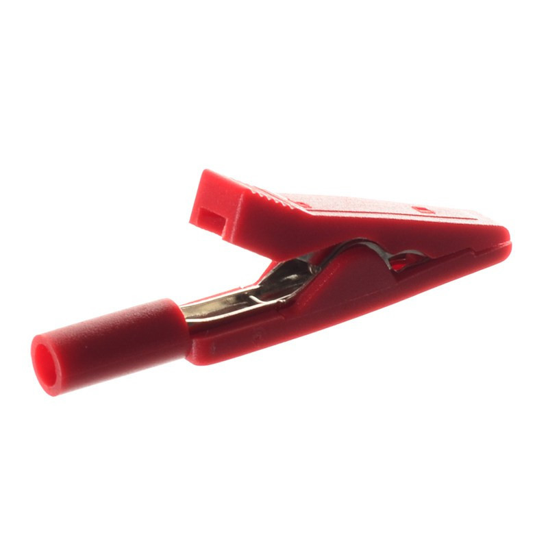 KROKODYLEK 2mm (gn.banan)  41,5mm  NA SZPILKĘ 60V DC 10A CZERWONY HQ