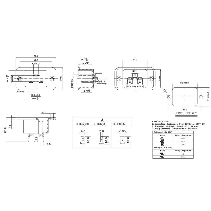WTYK NA PANEL IEC ZASILAJĄCY AC C20 16A
