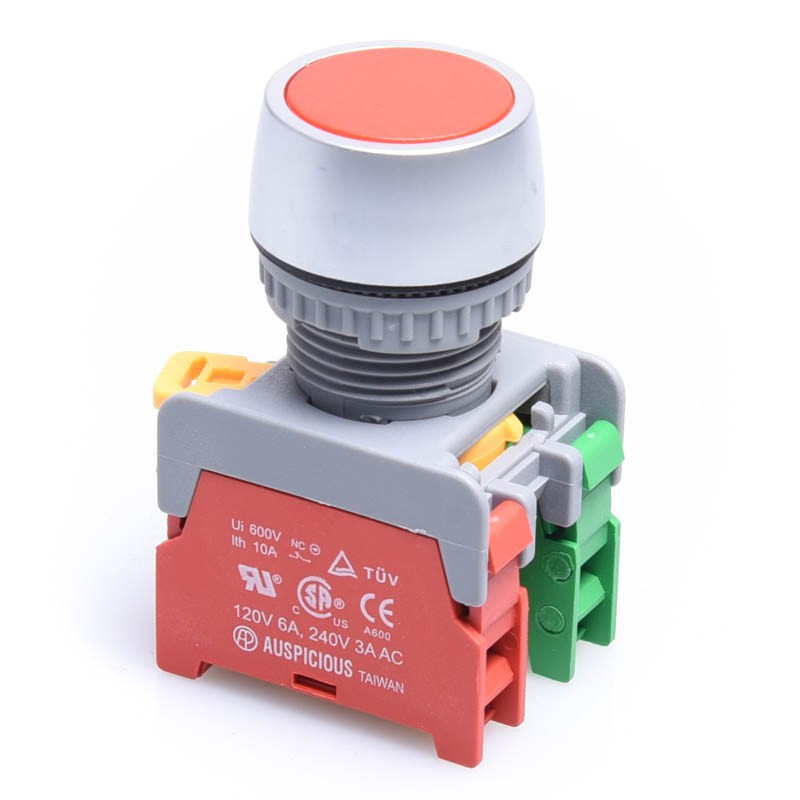 PRZEŁĄCZNIK CHWILOWY CZERWONY PBF22-1-0/C-Y KRYTY, NO-NC, 22mm