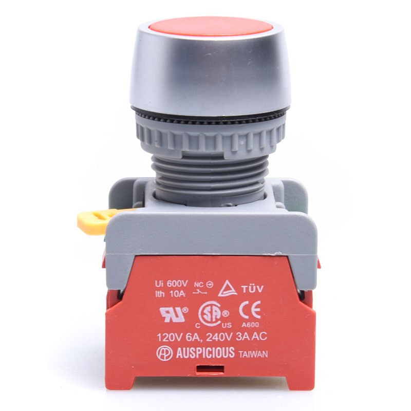 PRZEŁĄCZNIK CHWILOWY CZERWONY PBF22-1-0/C-Y KRYTY, NO-NC, 22mm