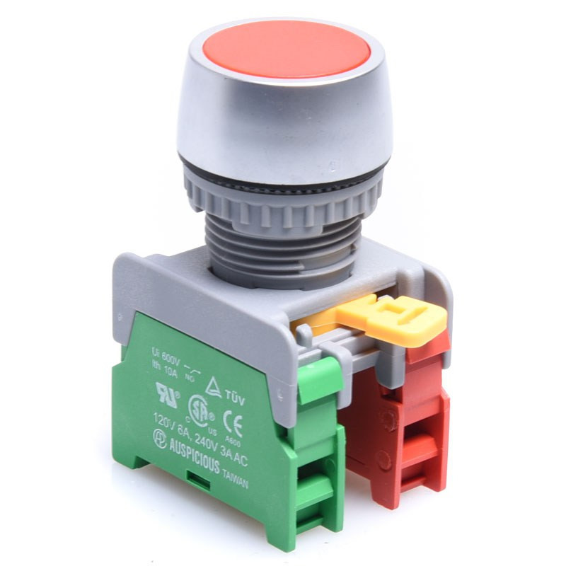 PRZEŁĄCZNIK CHWILOWY CZERWONY PBF22-1-0/C-Y KRYTY, NO-NC, 22mm