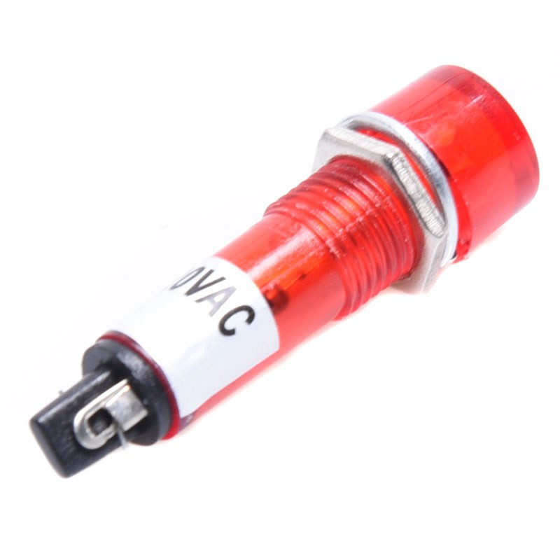 KONTROLKA 230VAC 9mm CZERWONA  OKRĄGŁA NEONOWA