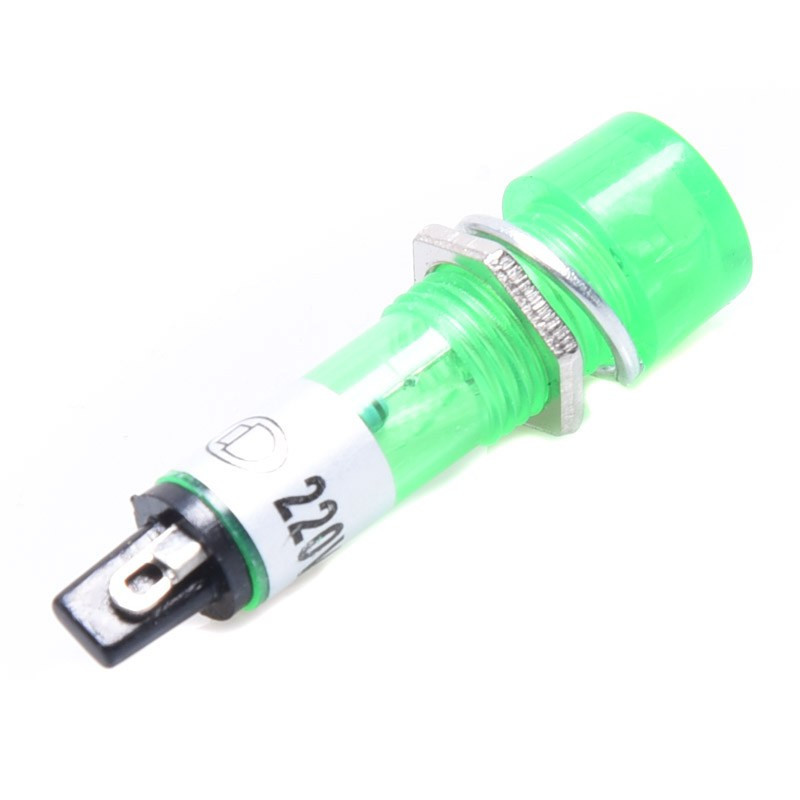 KONTROLKA ZIELONA - 220VAC 9mm - OKRĄGŁA NEONOWA