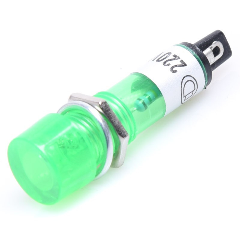 KONTROLKA ZIELONA - 220VAC 9mm - OKRĄGŁA NEONOWA