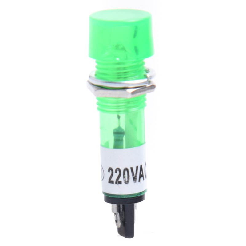 KONTROLKA ZIELONA - 220VAC 9mm - OKRĄGŁA NEONOWA