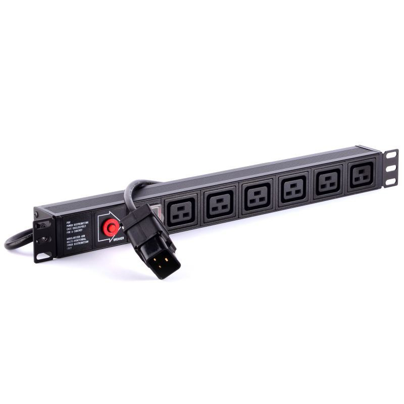 LISTWA ZASILAJĄCA 19" 1U 7 GN. IEC16A, WT. IEC16A + WYŁĄCZNIK I ZABEZPIECZENIE D-LAN