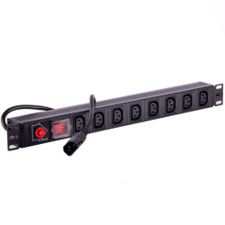 LISTWA ZASILAJĄCA 19" 1U 8 GN. IEC10A, WT. IEC10A + WYŁĄCZNIK I ZABEZPIECZENIE D-LAN
