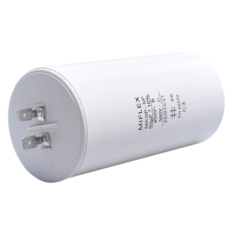 KONDENSATOR 80uF ROZRUCHOWY MIFLEX 140x60mm KONEKTORY