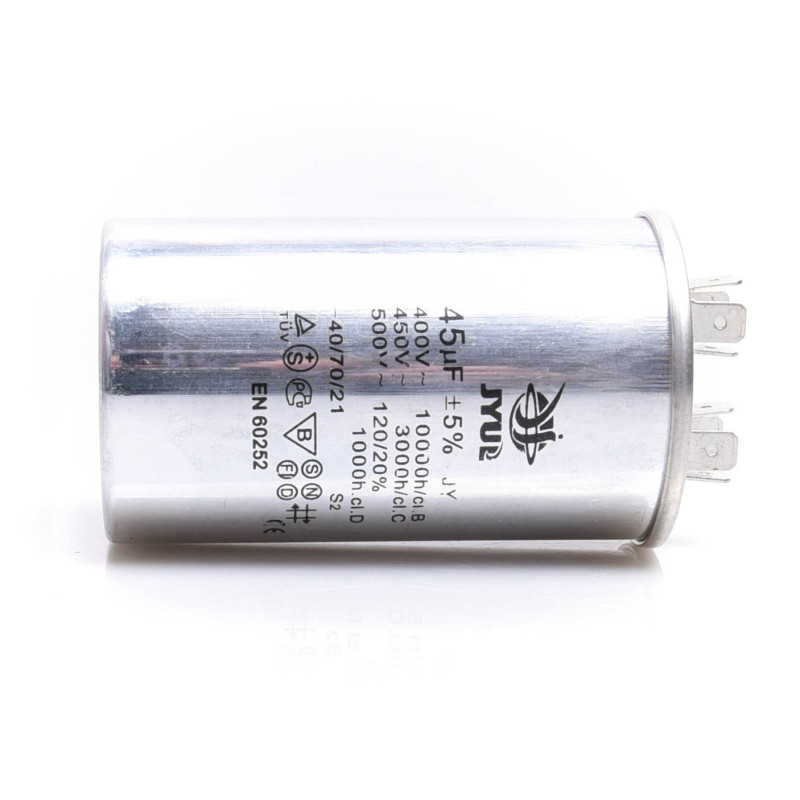 KONDENSATOR 45uF ROZRUCHOWY CBB65 50x85mm KONEKTORY SHENGE