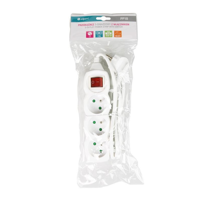 PRZEDŁUŻACZ SIECIOWY 1,5m 3GN Z UZ. + WŁĄCZNIK